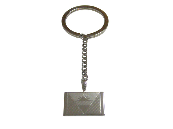Silver Toned Etched Antigua and Barbuda Flag Pendant Keychain