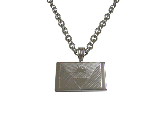 Silver Toned Etched Antigua and Barbuda Flag Pendant Necklace