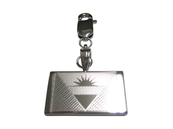 Silver Toned Etched Antigua and Barbuda Flag Pendant Zipper Pull Charm
