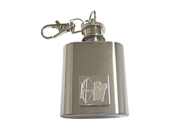 Silver Toned Etched Archer Keychain Flask