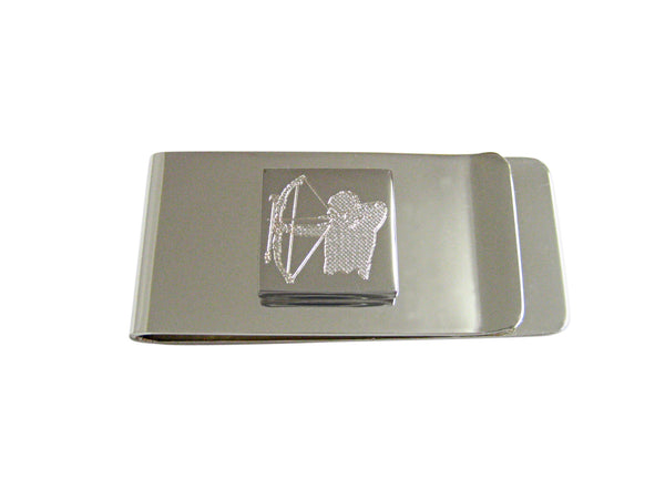 Silver Toned Etched Archer Money Clip