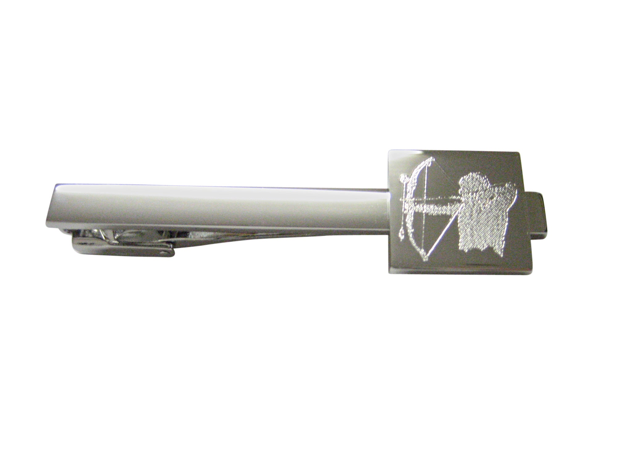 Silver Toned Etched Archer Square Tie Clip