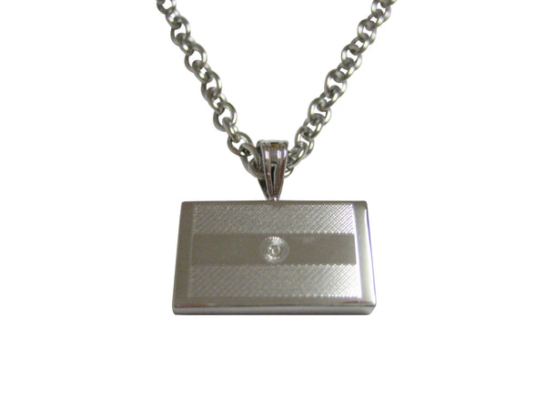 Silver Toned Etched Argentina Flag Pendant Necklace