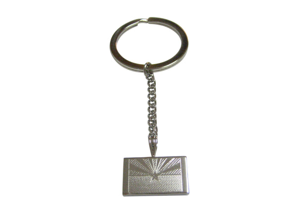 Silver Toned Etched Arizona State Flag Pendant Keychain