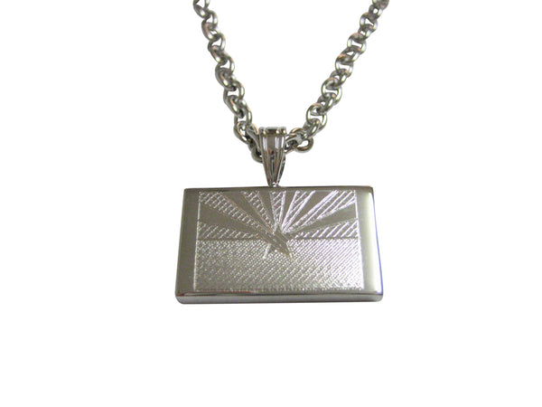 Silver Toned Etched Arizona State Flag Pendant Necklace