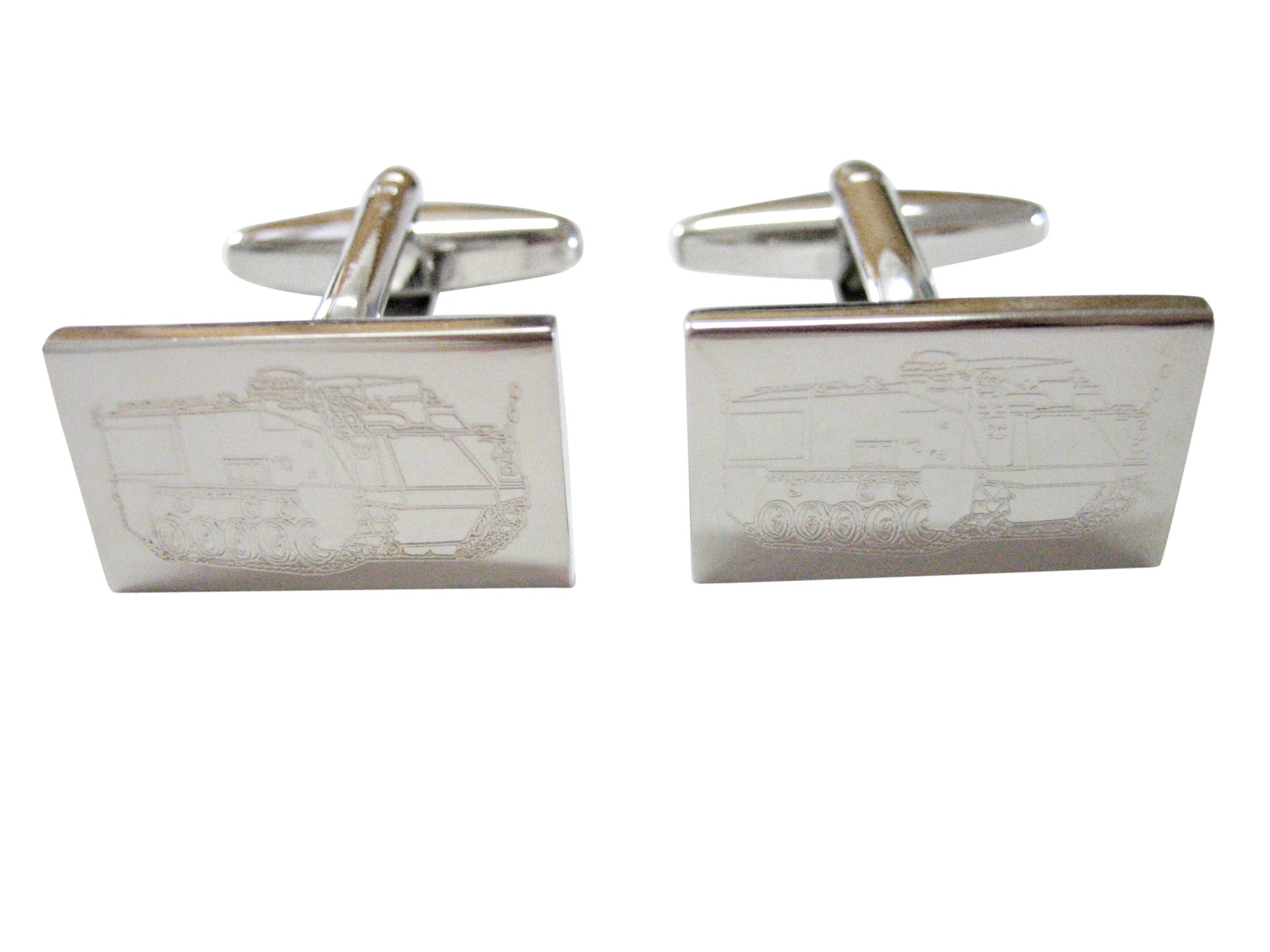 Silver Toned Etched Armored Vehicle Cufflinks