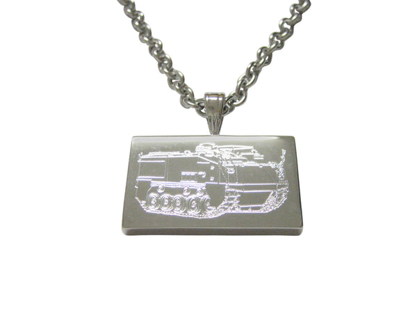 Silver Toned Etched Armored Vehicle Pendant Necklace