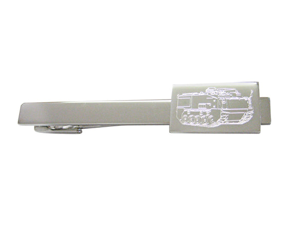 Silver Toned Etched Armored Vehicle Square Tie Clip