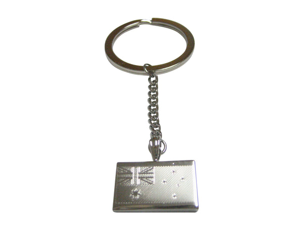 Silver Toned Etched Australia Flag Pendant Keychain