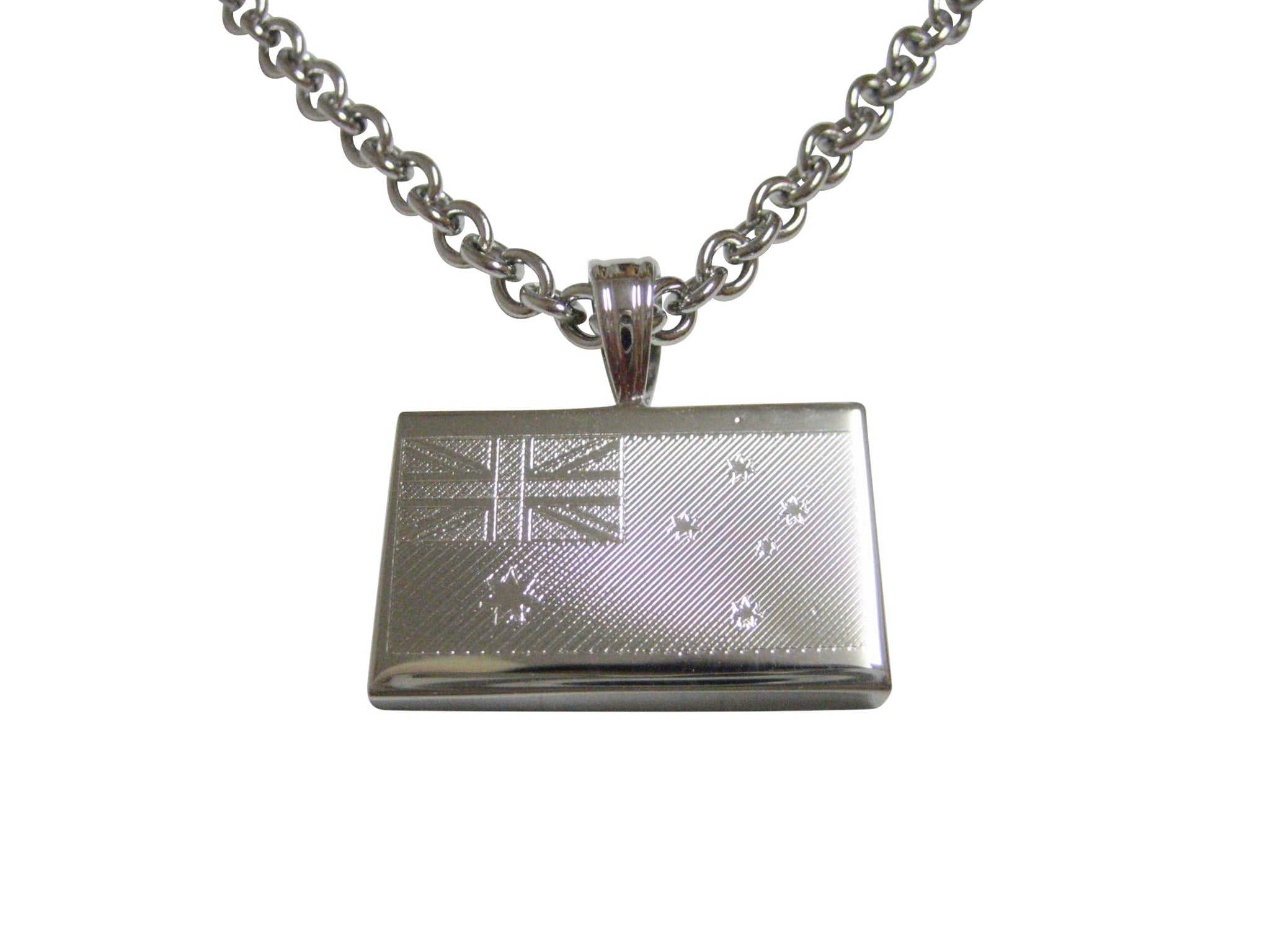 Silver Toned Etched Australia Flag Pendant Necklace