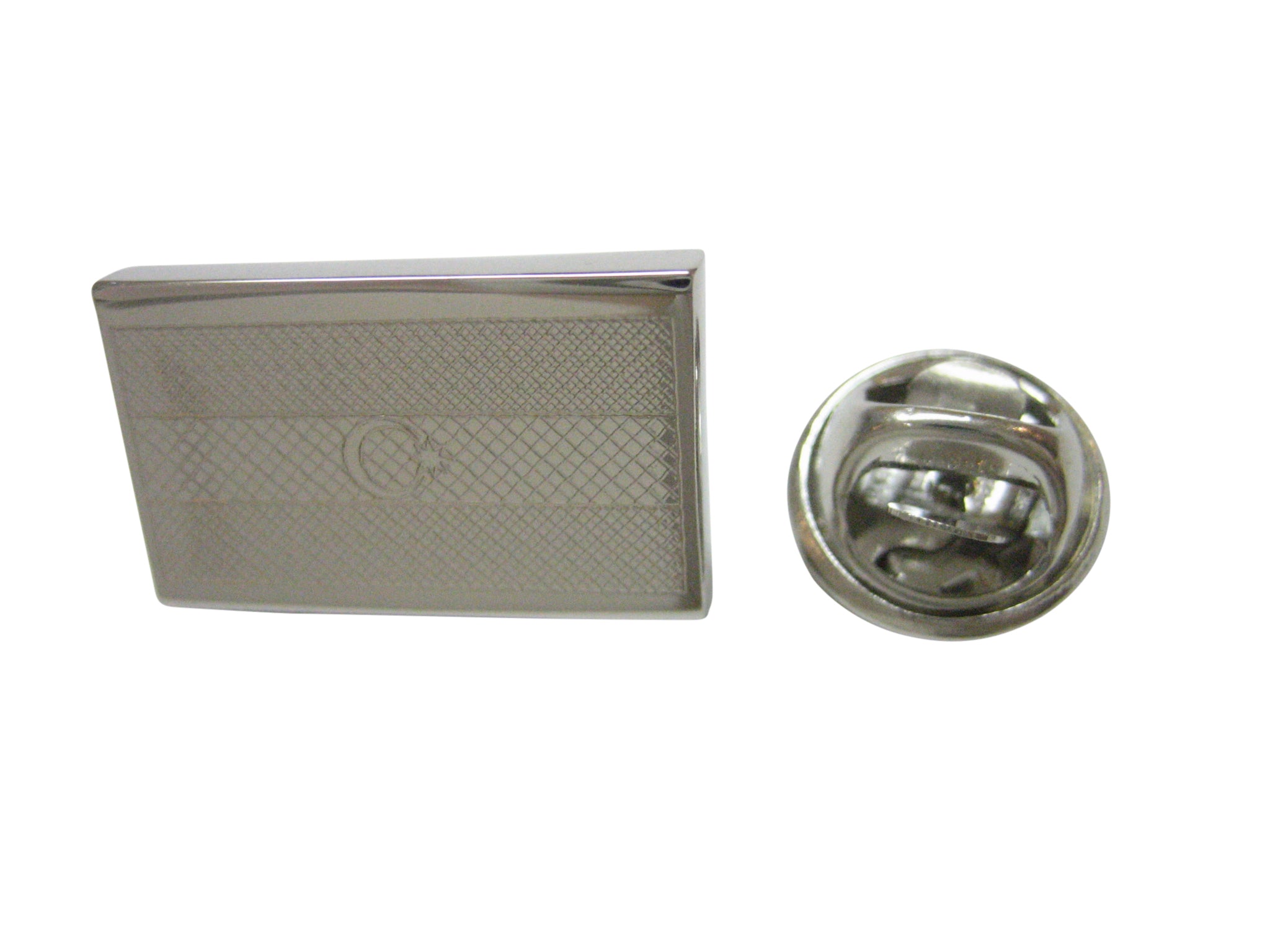 Silver Toned Etched Azerbaijan Flag Lapel Pin