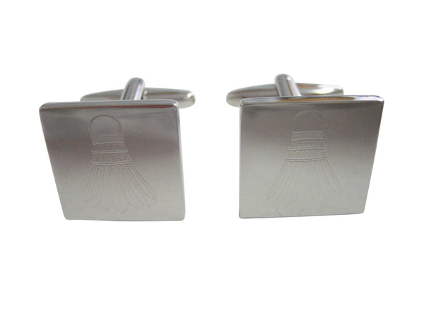 Silver Toned Etched Badminton Shuttlecocks Cufflinks