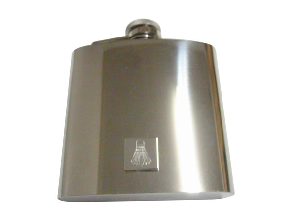 Silver Toned Etched Badminton Shuttlecocks Pendant 6 Oz. Stainless Steel Flask