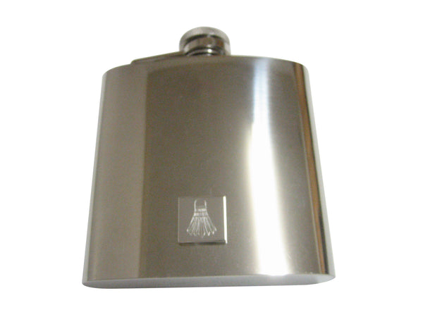 Silver Toned Etched Badminton Shuttlecocks Pendant 6oz Flask