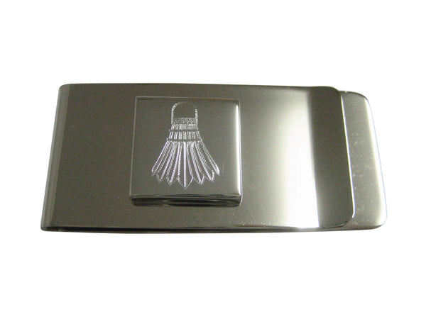 Silver Toned Etched Badminton Shuttlecocks Pendant Money Clip