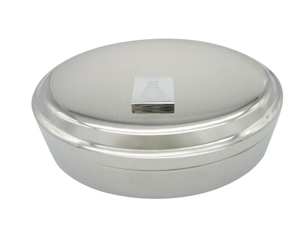 Silver Toned Etched Badminton Shuttlecocks Pendant Oval Trinket Jewelry Box