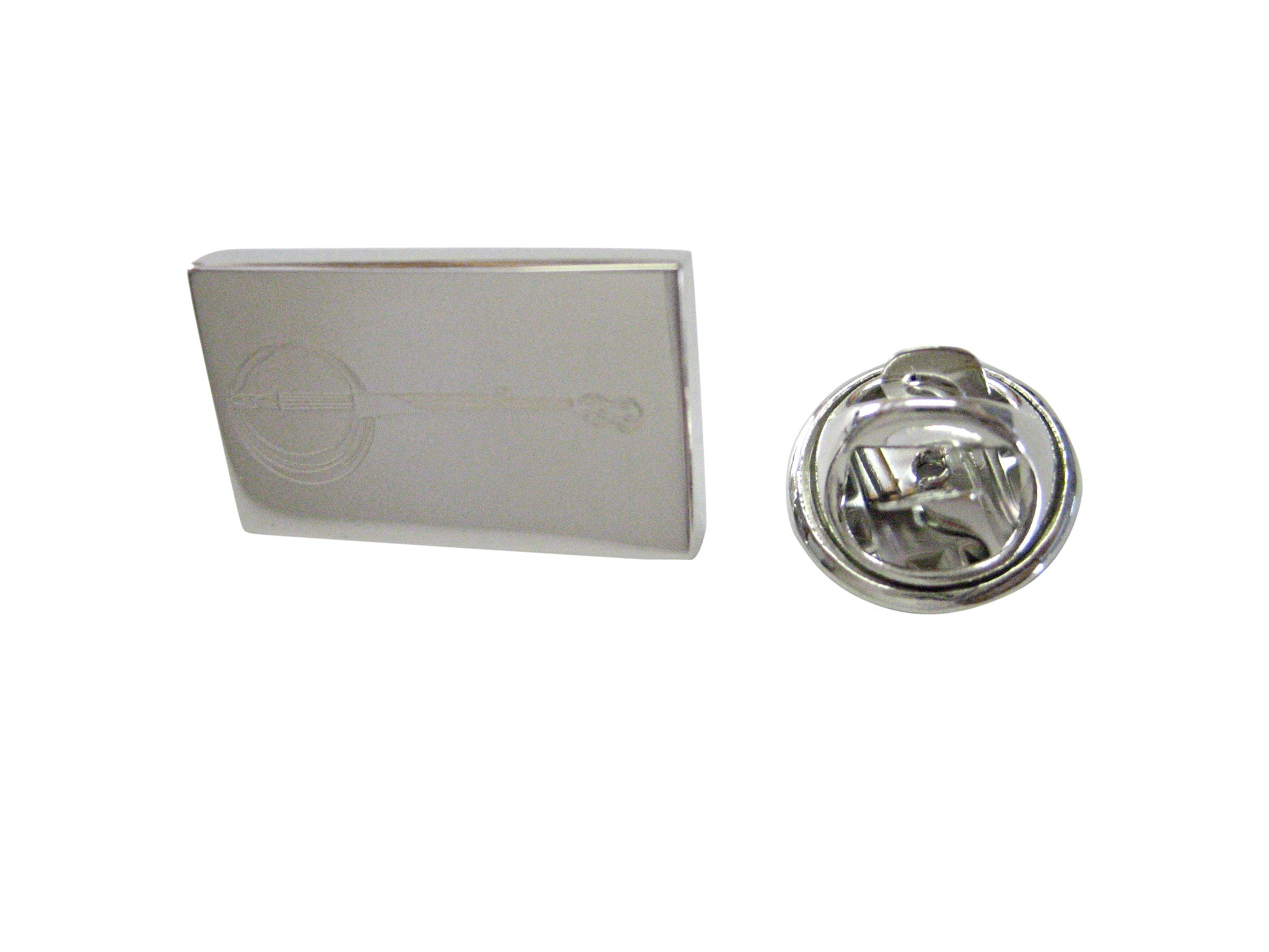 Silver Toned Etched Banjo Music Instrument Lapel Pin