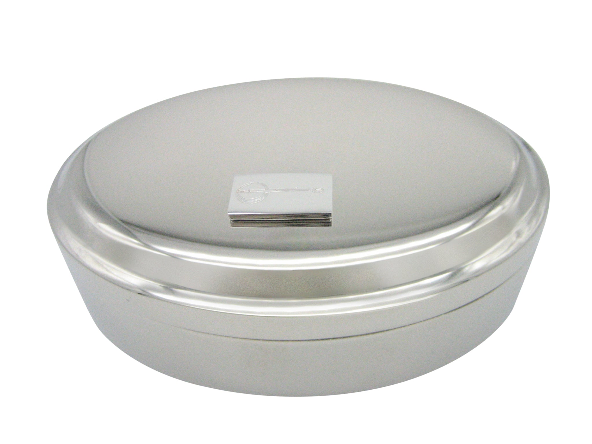 Silver Toned Etched Banjo Music Instrument Pendant Oval Trinket Jewelry Box