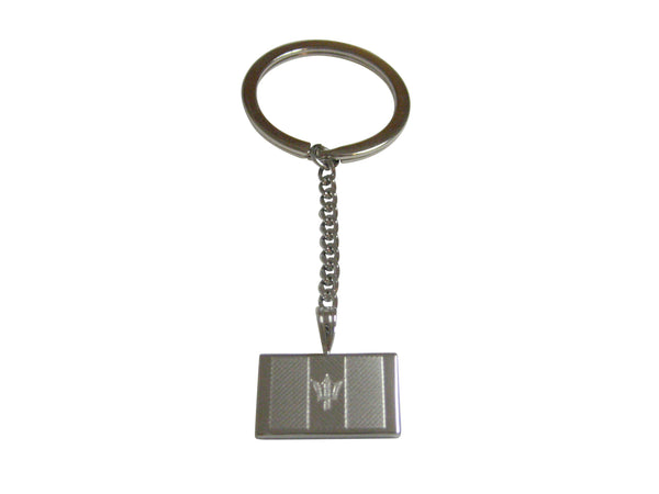 Silver Toned Etched Barbados Flag Pendant Keychain