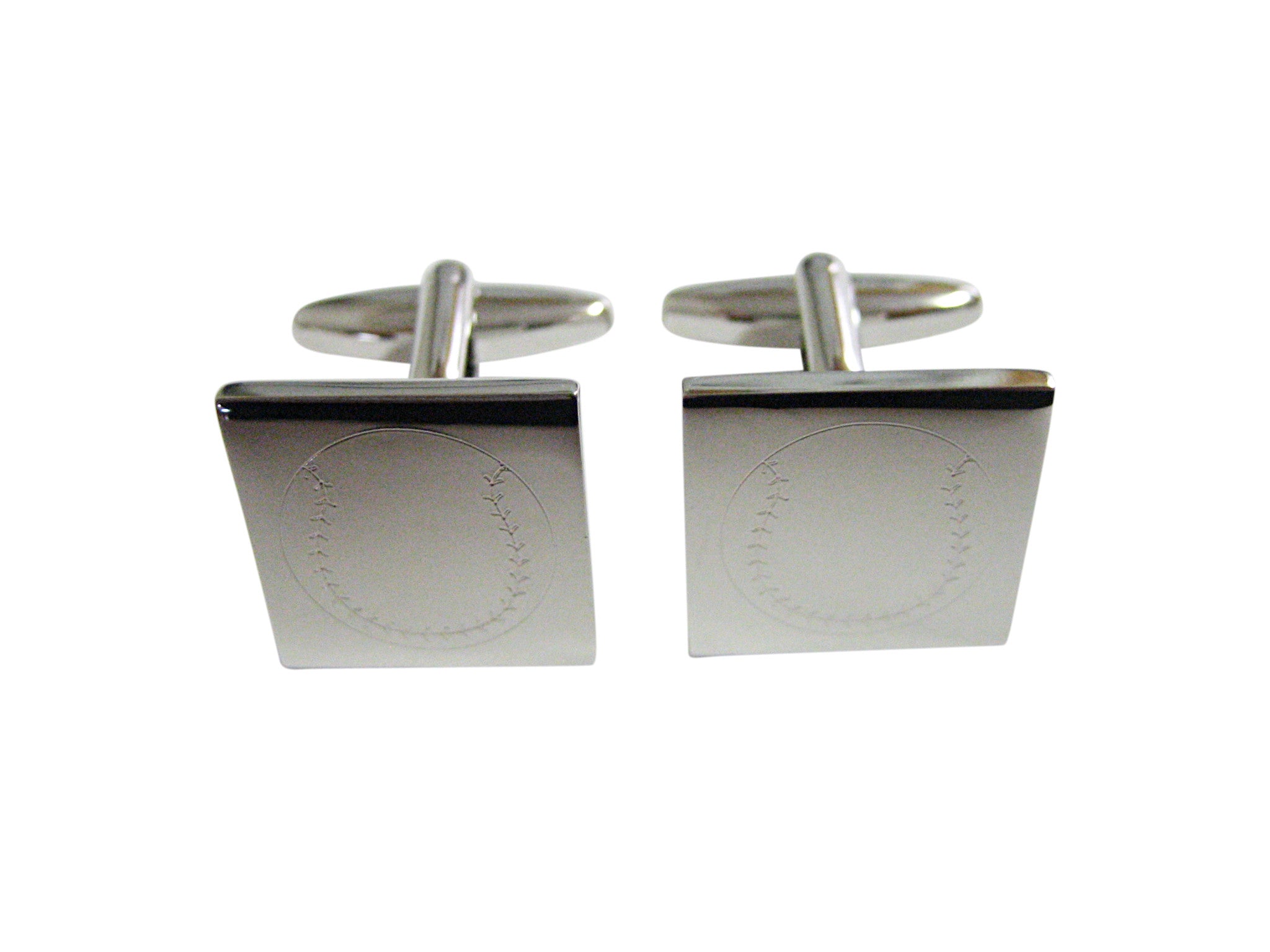Silver Toned Etched Baseball Cufflinks