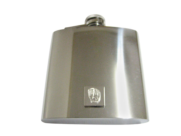 Silver Toned Etched Baseball Glove 6 Oz. Stainless Steel Flask