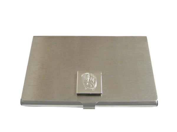 Silver Toned Etched Baseball Glove Business Card Holder
