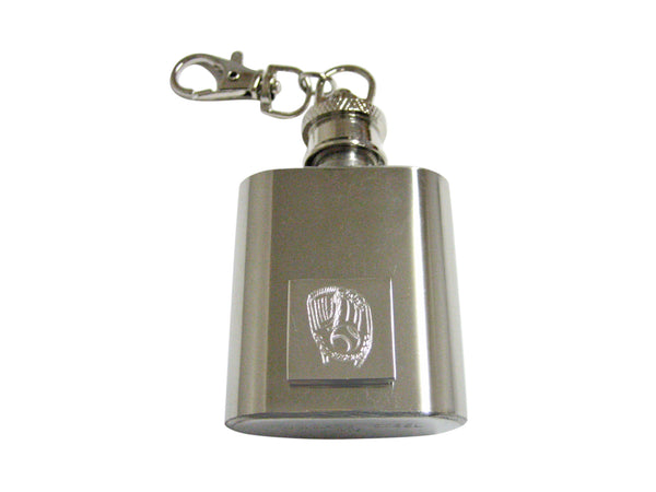 Silver Toned Etched Baseball Glove 1 Oz. Stainless Steel Key Chain Flask