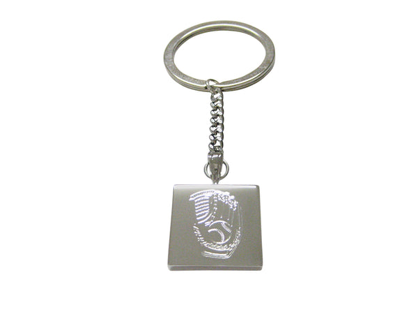 Silver Toned Etched Baseball Glove Keychain