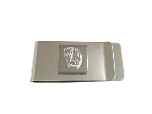 Silver Toned Etched Baseball Glove Money Clip