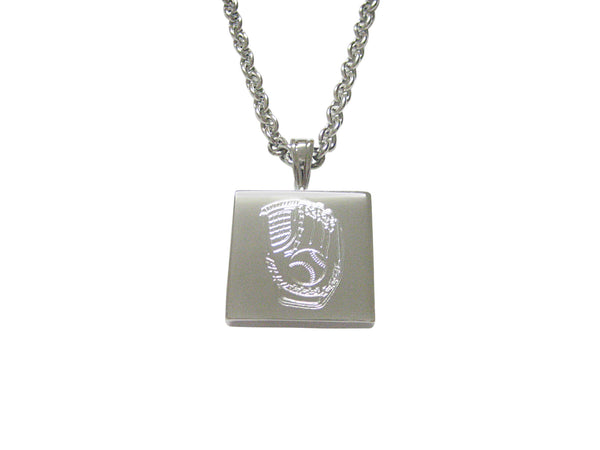 Silver Toned Etched Baseball Glove Pendant Necklace