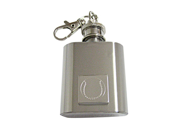 Silver Toned Etched Baseball 1 Oz. Stainless Steel Key Chain Flask