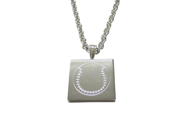 Silver Toned Etched Baseball Pendant Necklace