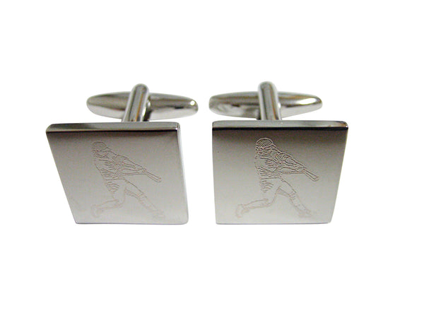 Silver Toned Etched Baseball Player Cufflinks