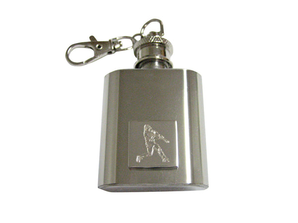 Silver Toned Etched Baseball Player 1 Oz. Stainless Steel Key Chain Flask