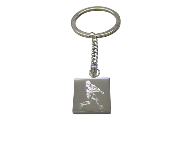 Silver Toned Etched Baseball Player Keychain