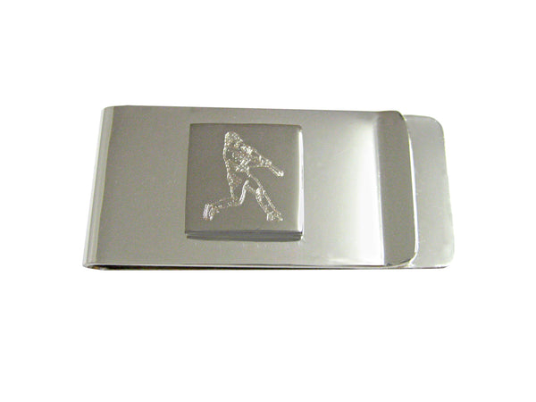 Silver Toned Etched Baseball Player Money Clip