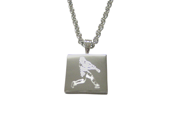 Silver Toned Etched Baseball Player Pendant Necklace