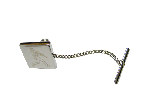 Silver Toned Etched Baseball Player Tie Tack