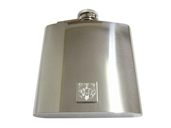 Silver Toned Etched Bear Head 6 Oz. Stainless Steel Flask