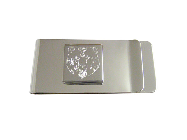 Silver Toned Etched Bear Head Money Clip