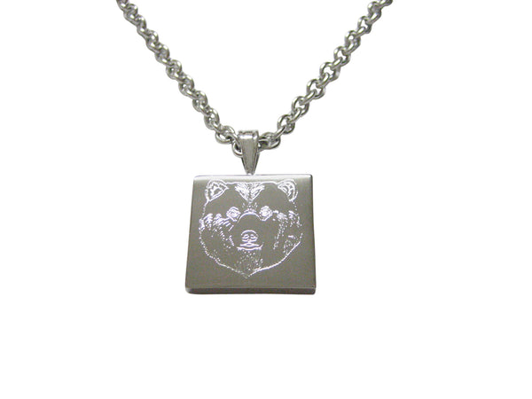 Silver Toned Etched Bear Head Pendant Necklace