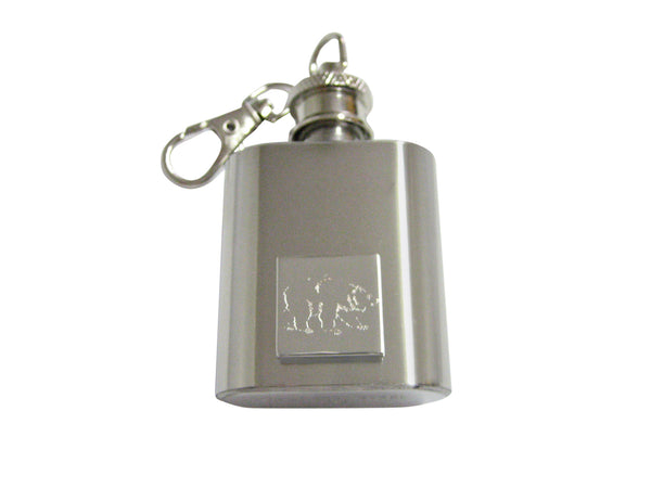 Silver Toned Etched Bear 1 Oz. Stainless Steel Key Chain Flask