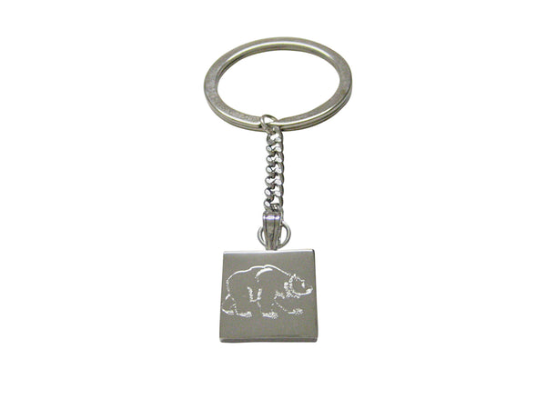 Silver Toned Etched Bear Keychain