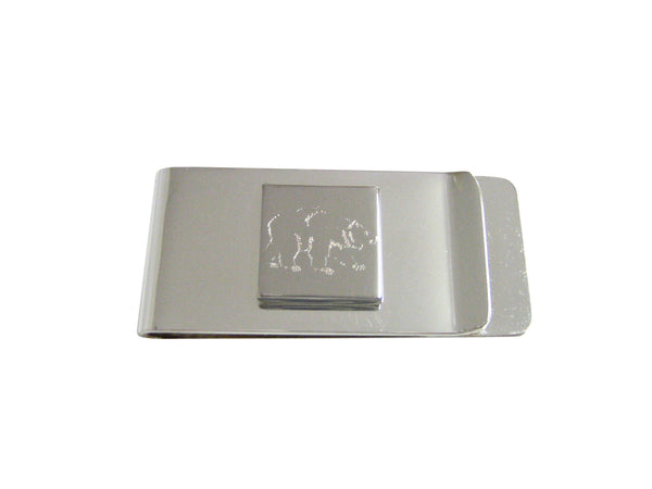 Silver Toned Etched Bear Money Clip