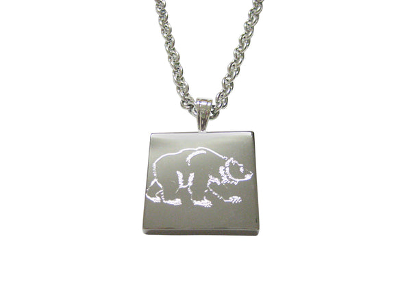 Silver Toned Etched Bear Pendant Necklace