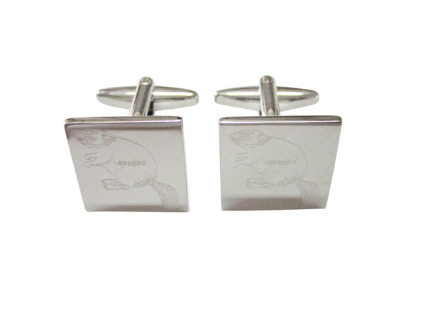 Silver Toned Etched Beaver Cufflinks