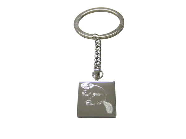 Silver Toned Etched Beaver Keychain