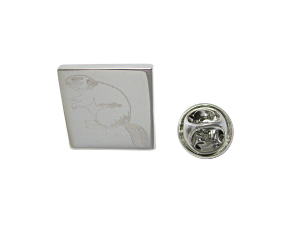 Silver Toned Etched Beaver Lapel Pin