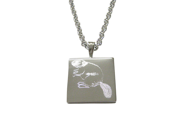 Silver Toned Etched Beaver Pendant Necklace