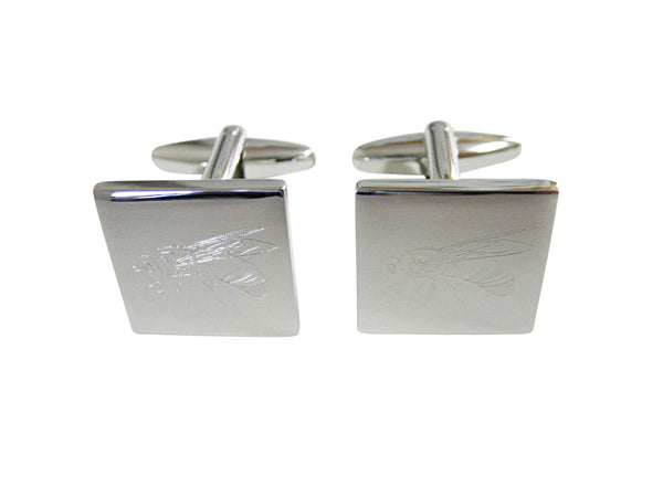 Silver Toned Etched Bee Cufflinks